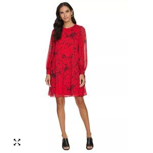 Calvin Klein Floral Print Tie Cuff Shift Dress Sz 6 NWT